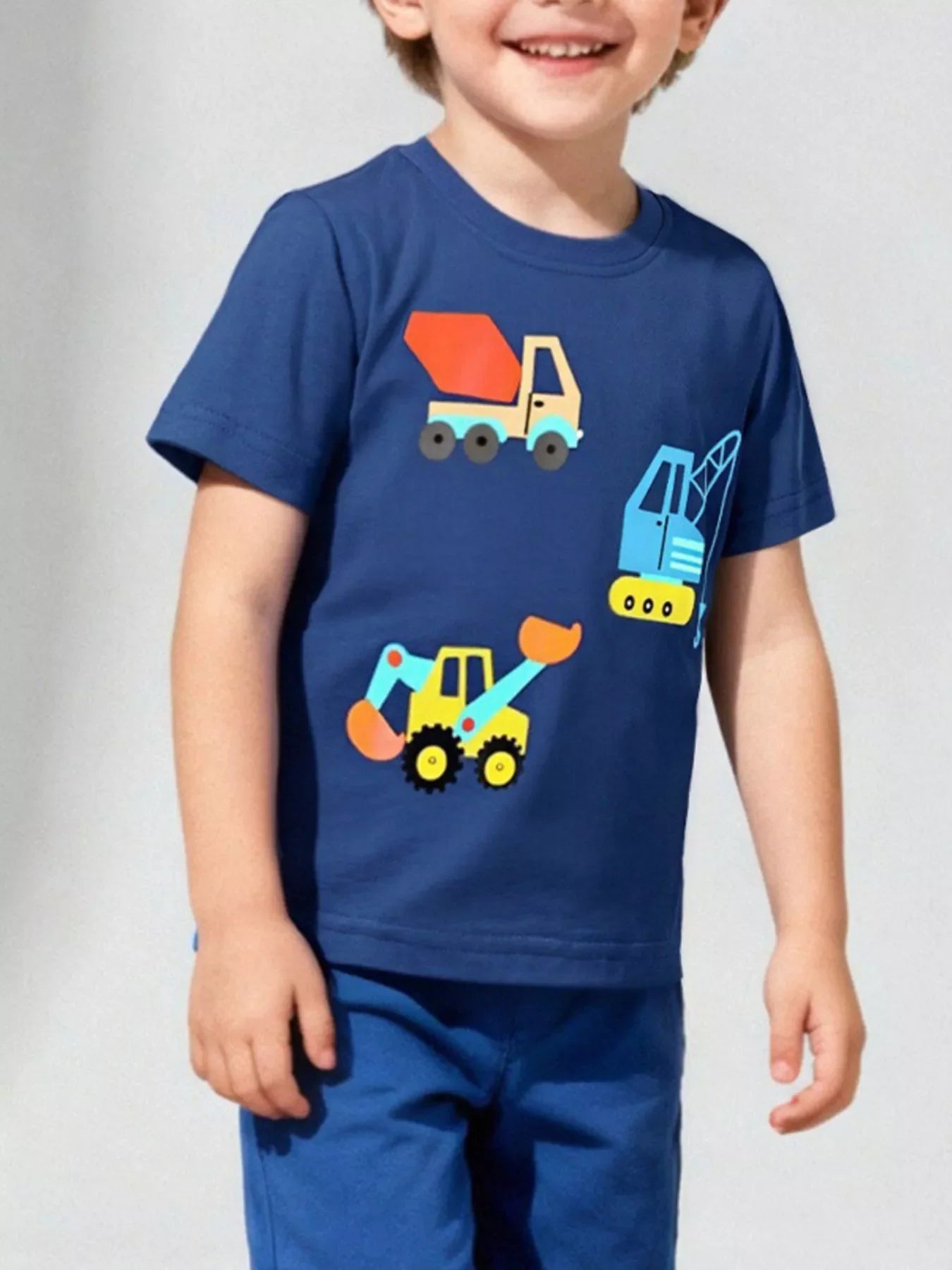 Children's Construction Vehicle Crew Neck Short Sleeve T-Shirt