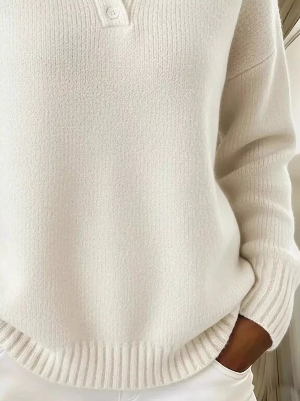 Full Size Button Detail Drop Shoulder Sweater Plus Size