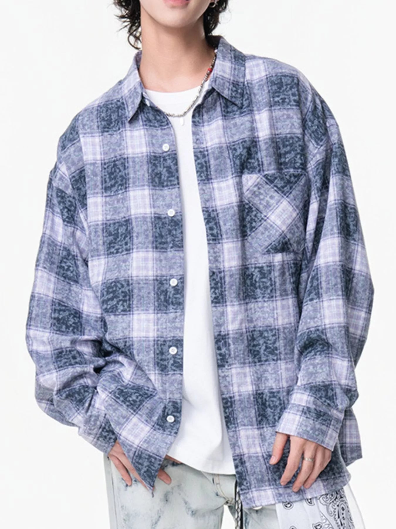 Men's Plus Size Plaid Button Up Long Sleeve Shirt