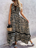 Leopard Print Sleeveless Maxi Dress with Lace Trim