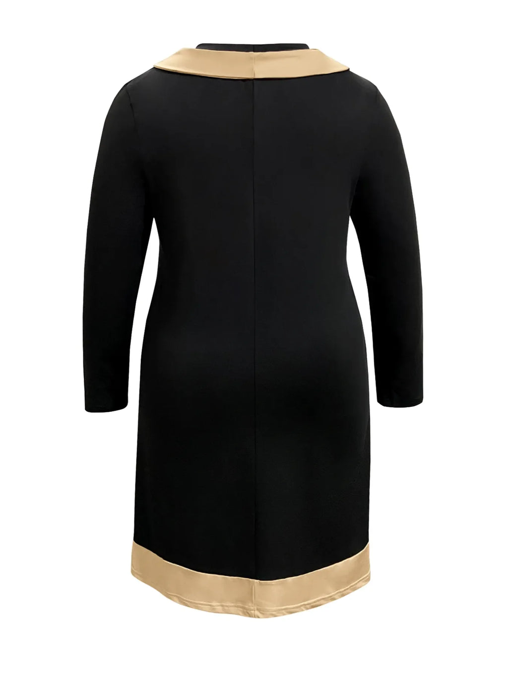 Plus Size Contrast Trim Drawstring Long Sleeve Mini Dress
