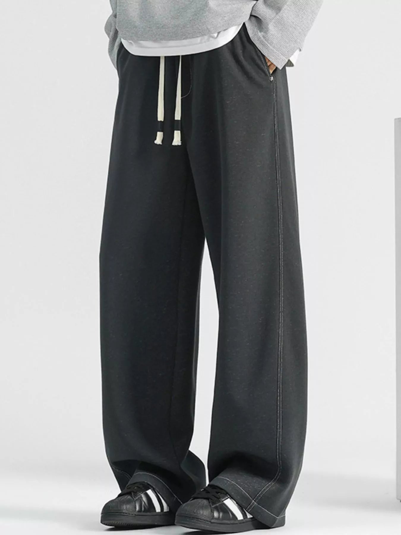 Men's Plus Size Loose Fit Drawstring Wide Leg Jeans