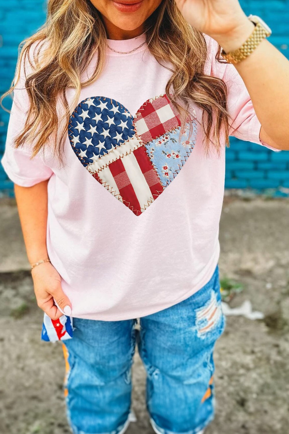 Patriotic Heart Round Neck Tee