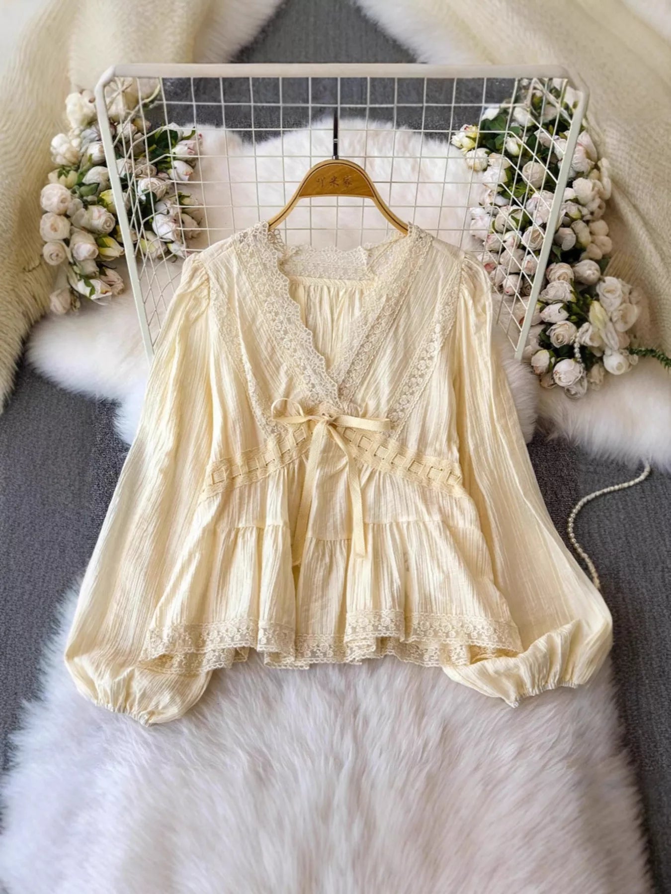 Lace Detail V-Neck Blouse