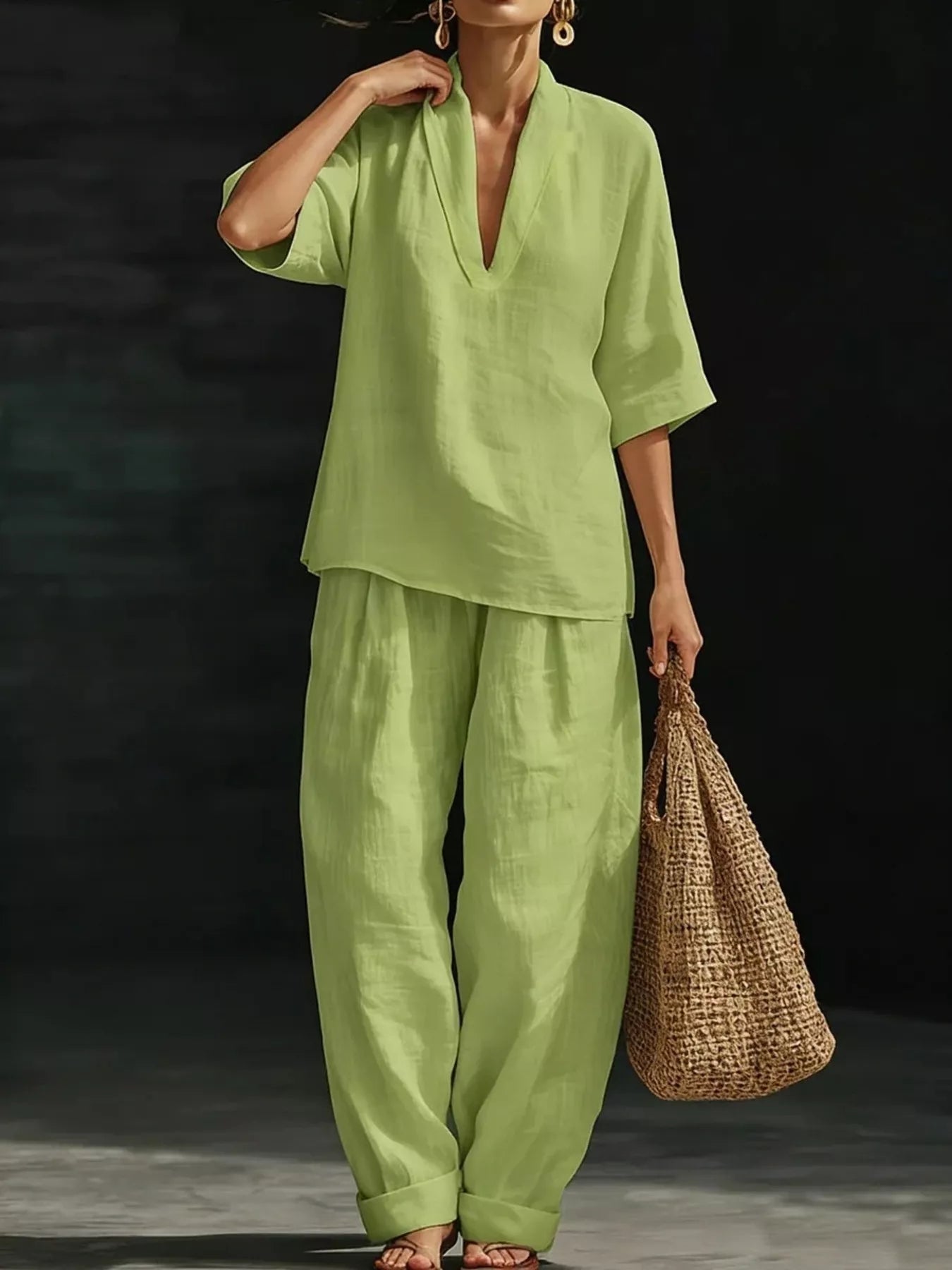 Half Sleeve Loose Fit Top and Pants Set