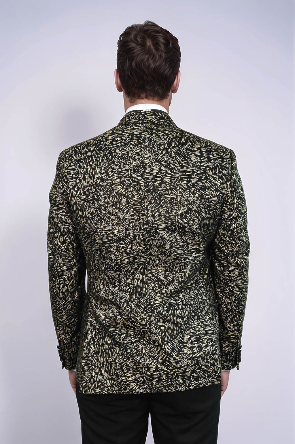 Feather Patterned Slim Fit Black Men Party Blazer - Wessi