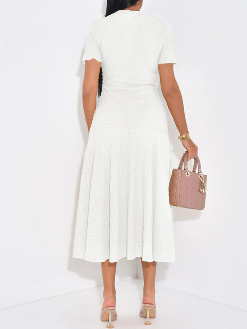 Textured Knit Short Sleeve Dress