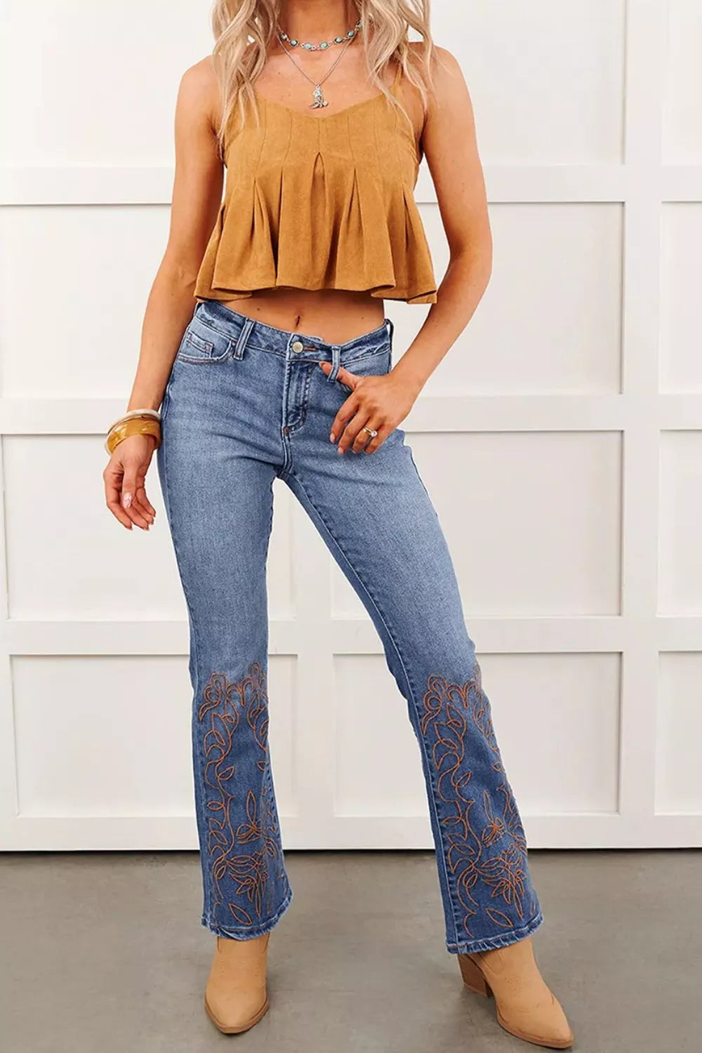 Embroidered Flare Leg Jeans
