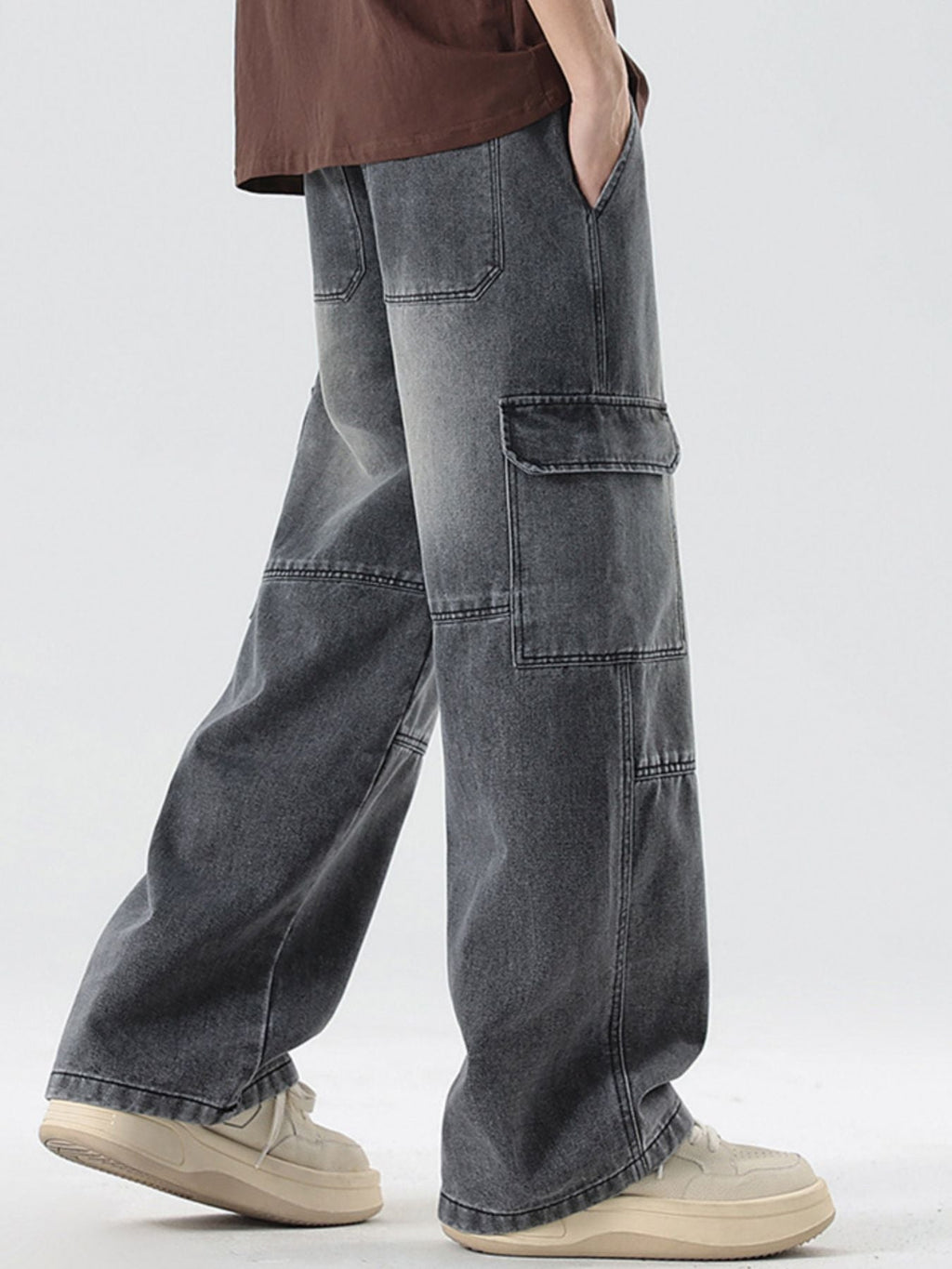 Men's Full Size Vintage Wash Wide Leg Jeans Plus Size