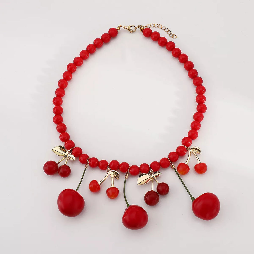 Cherry Beaded Charm Necklace