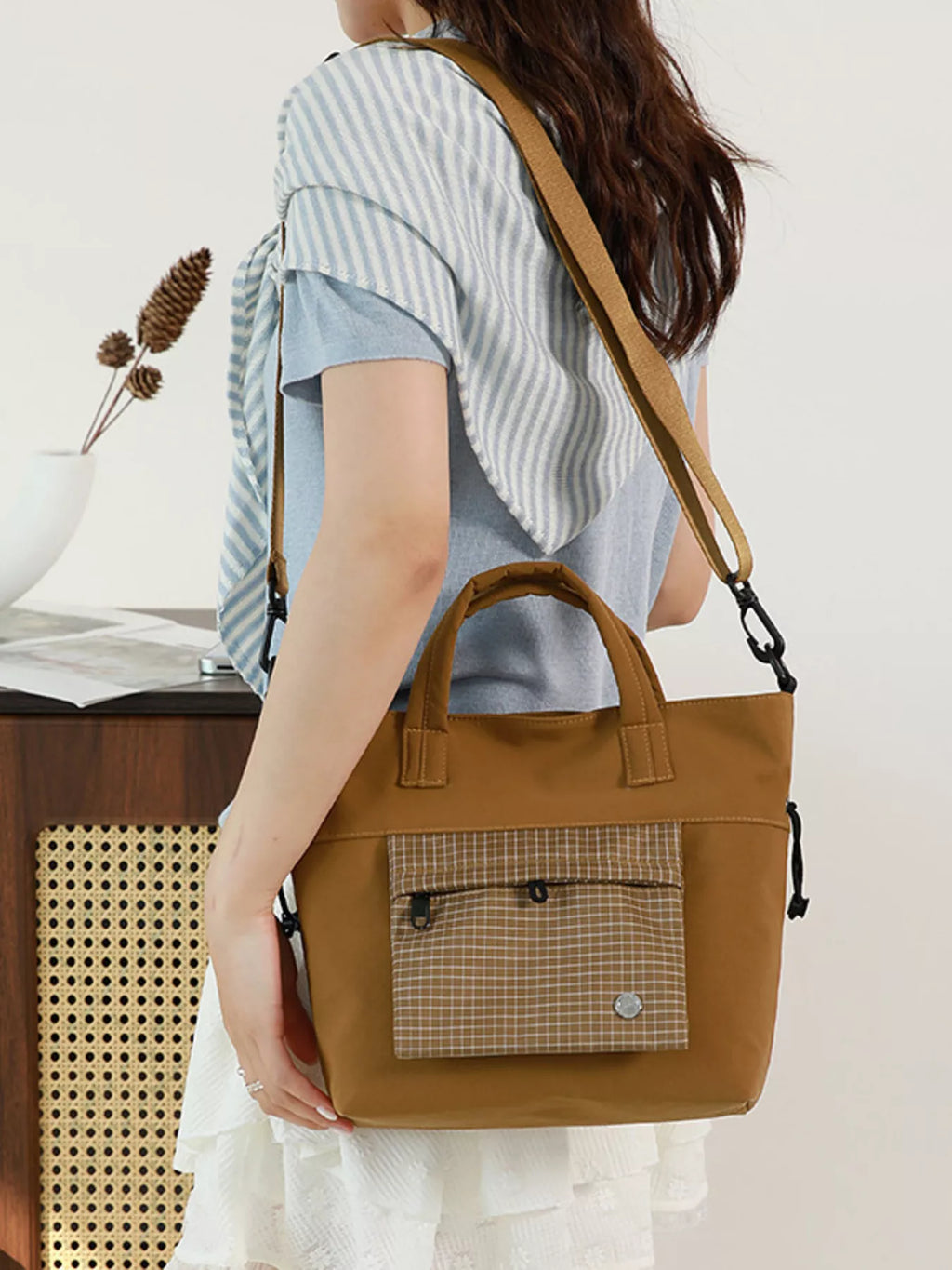 Plaid Nylon Crossbody Bag