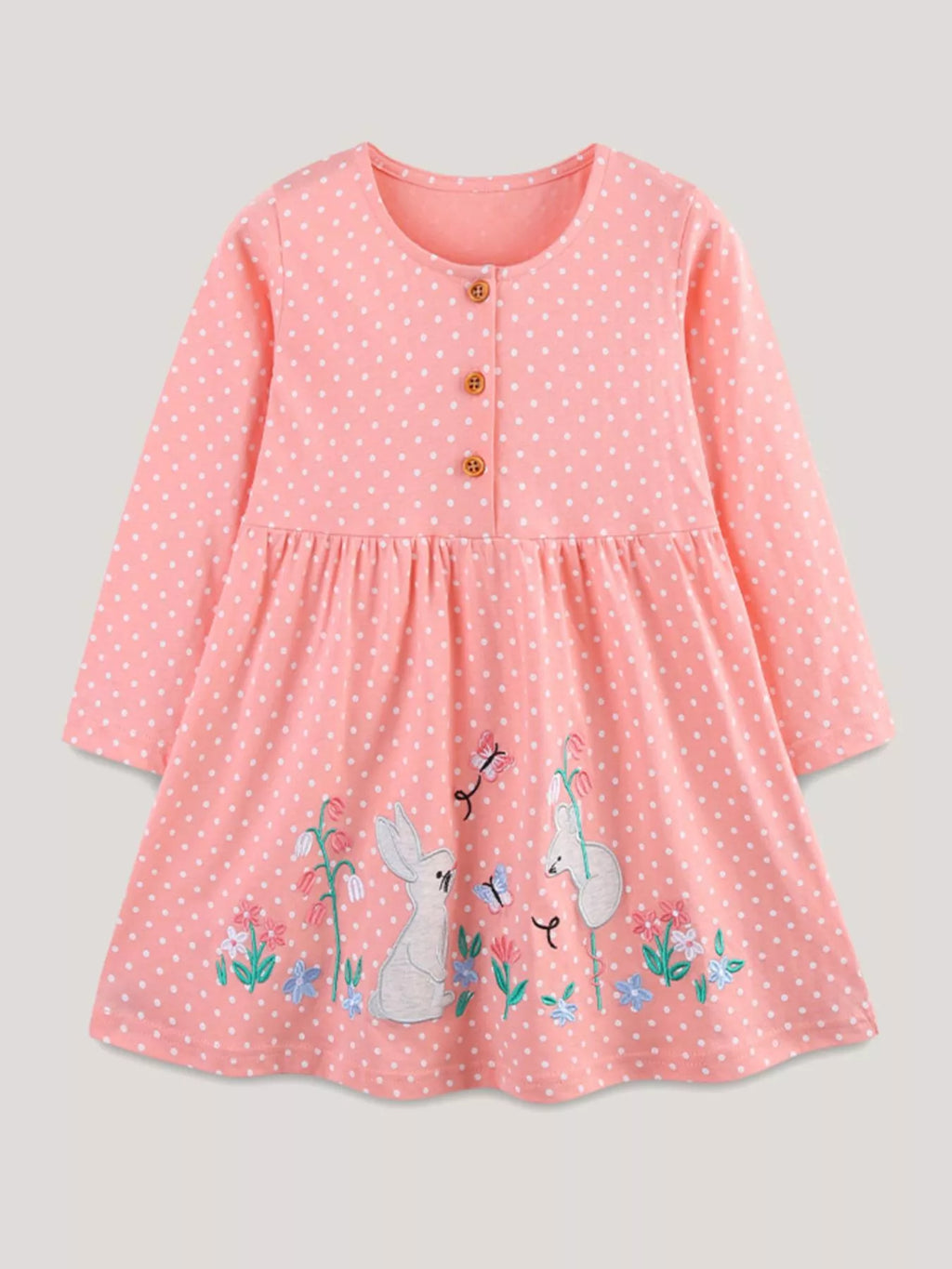 Children's Polka Dot Bunny Long Sleeve Dress
