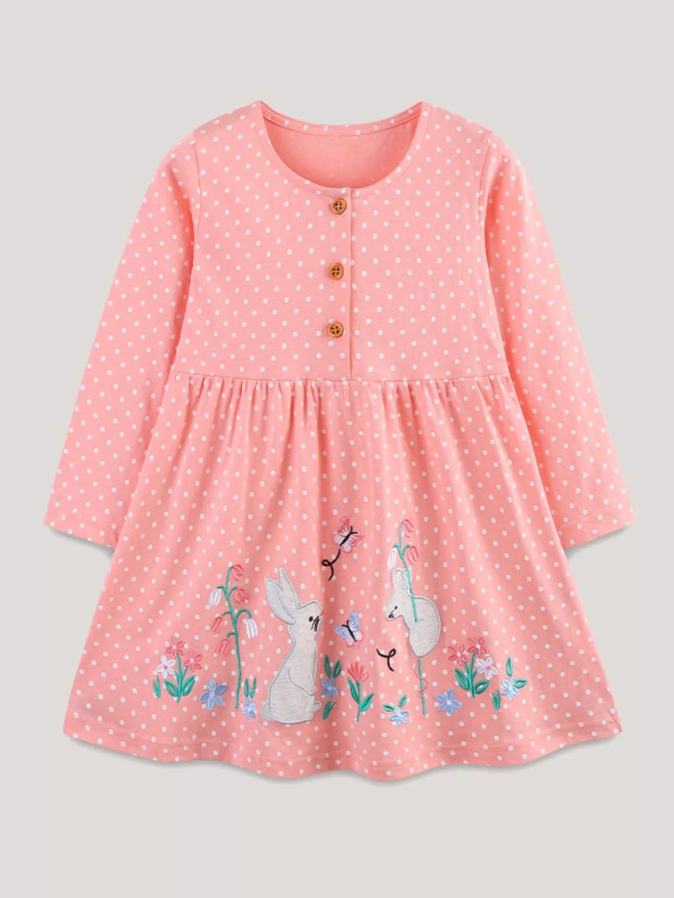 Children's Polka Dot Bunny Long Sleeve Dress