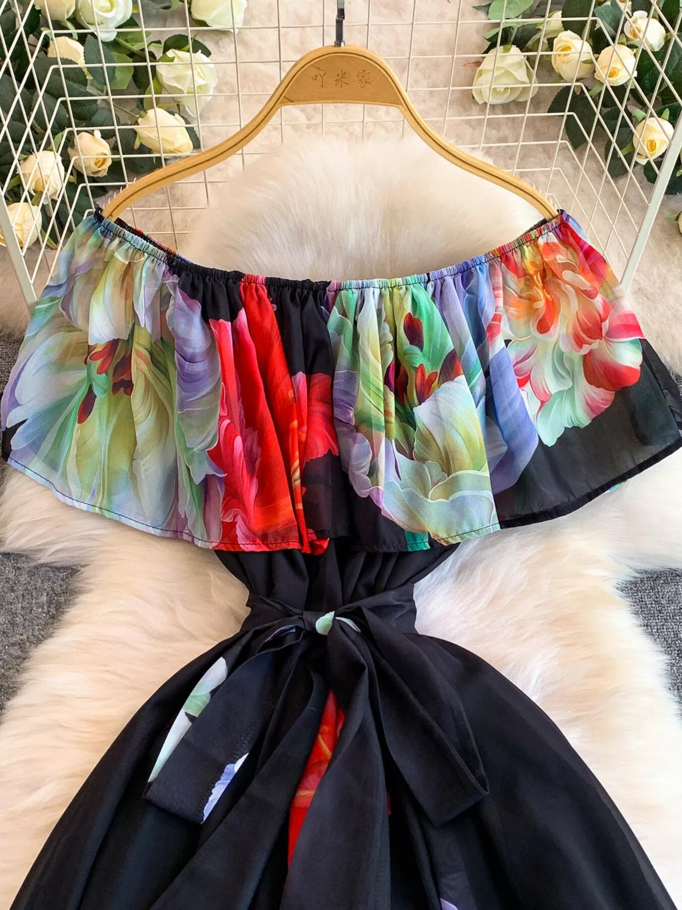 Floral Off-Shoulder A-Line Dress