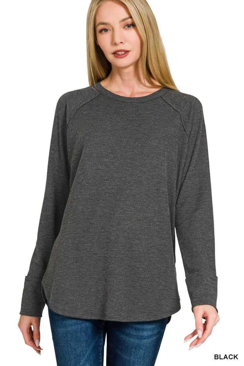 Zenana Baby Waffle Long Sleeve Top