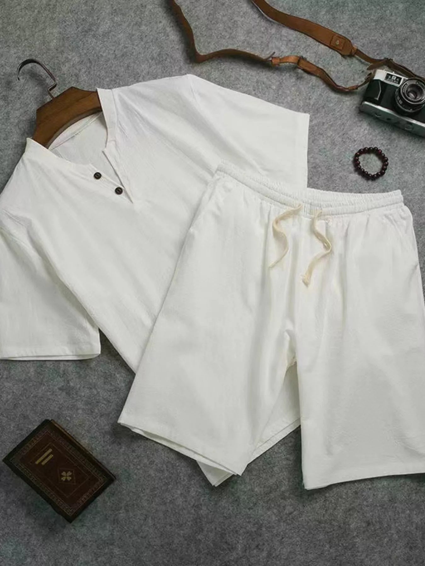 Men's Plus Size Short Sleeve Top and Shorts Set