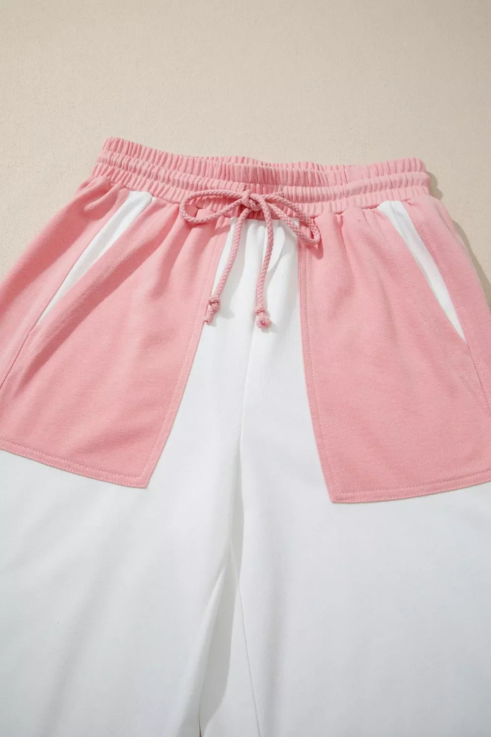 Two-tone Color Block Patchwork Tee Drawstring Loose Pant Set