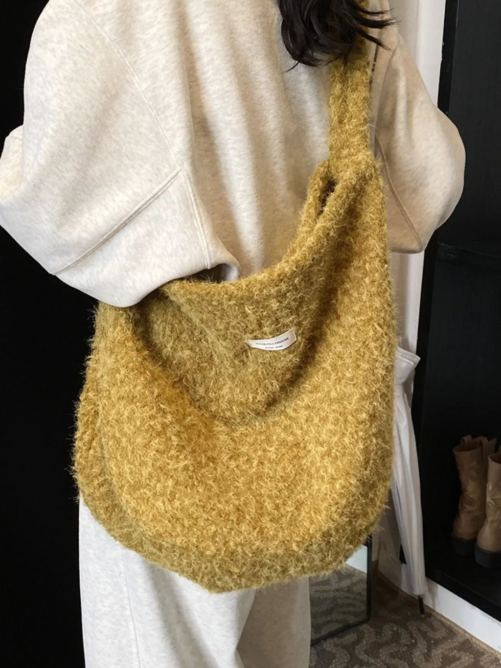 Fuzzy Solid Color Crossbody Bag