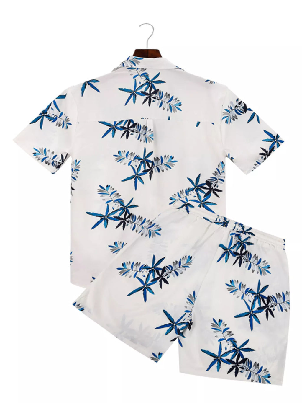 Men's Full Size Tropical Print Short Sleeve Shirt and Shorts Set Plus Size
