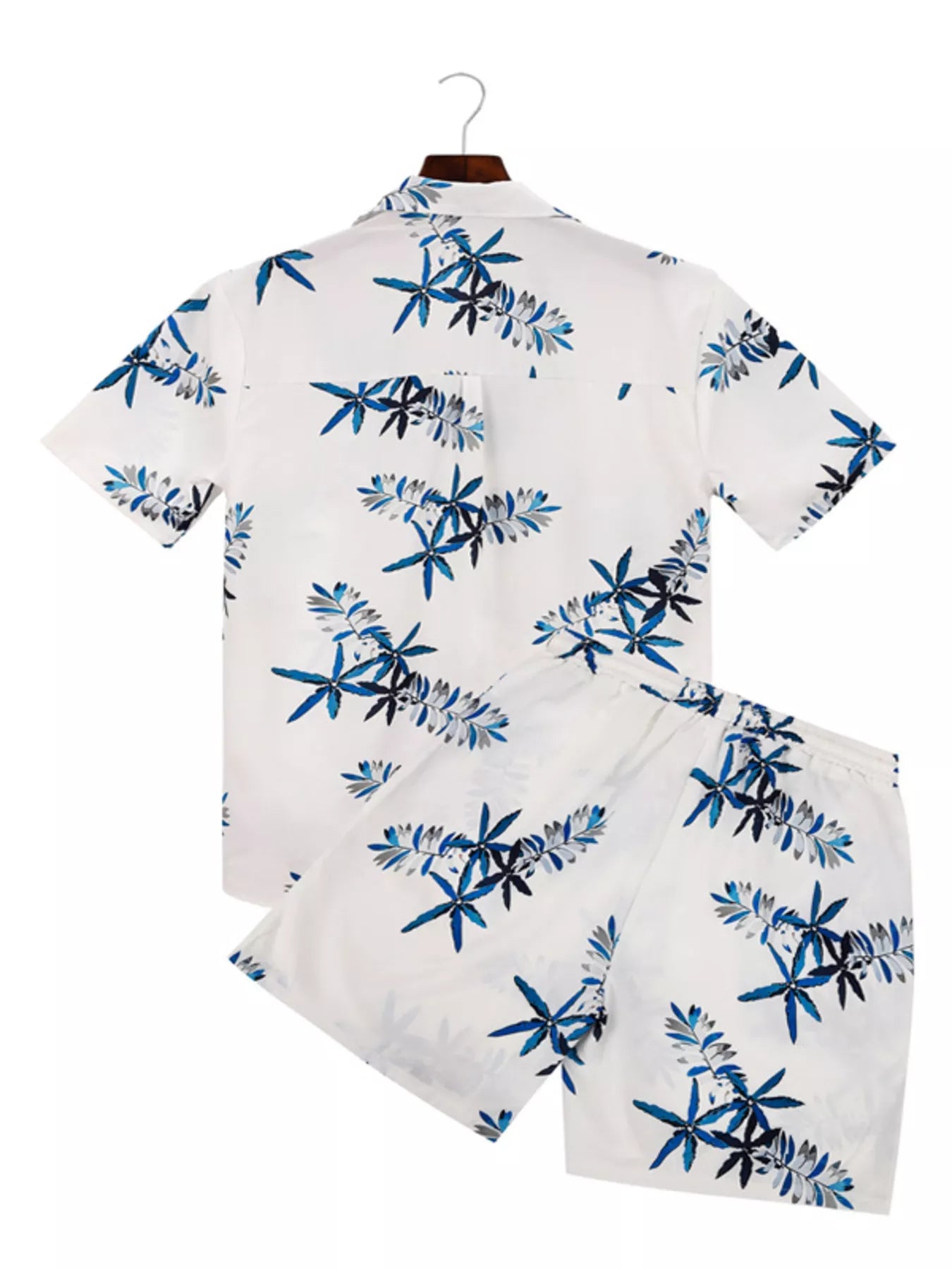 Men's Full Size Tropical Print Short Sleeve Shirt and Shorts Set Plus Size