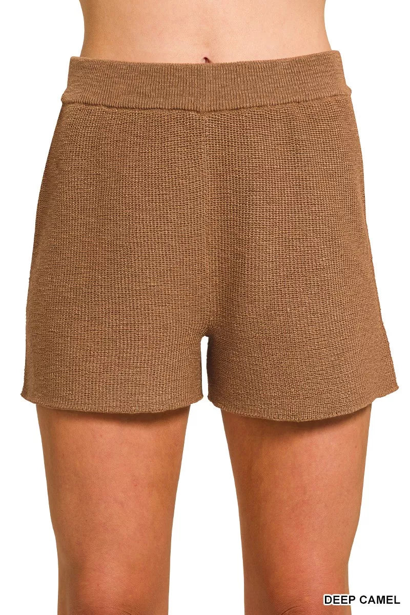 Zenana Round Neck Knit Top and Shorts Sweater Set