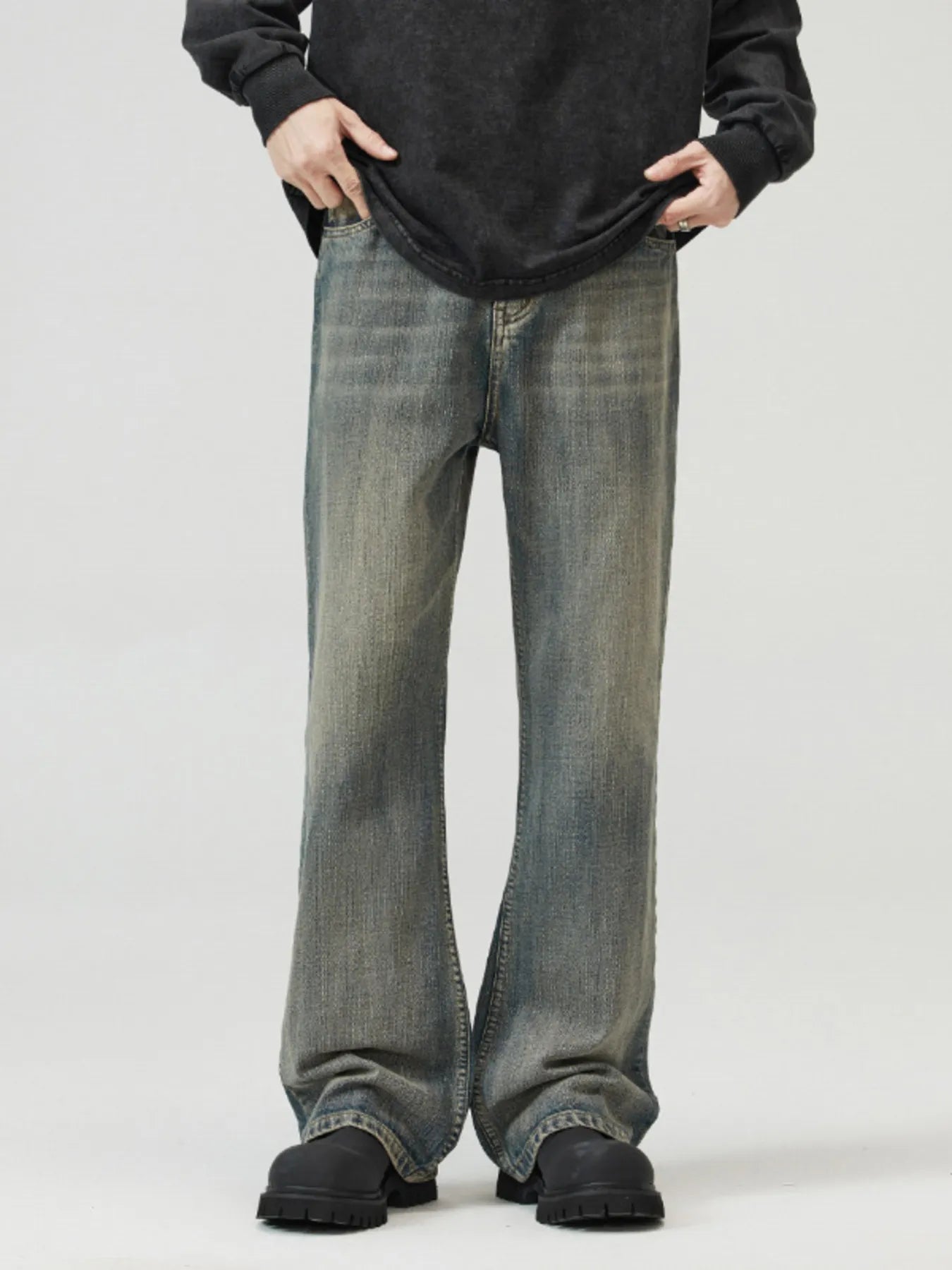 Men's Full Size Vintage Wash Wide Leg Jeans Plus Size