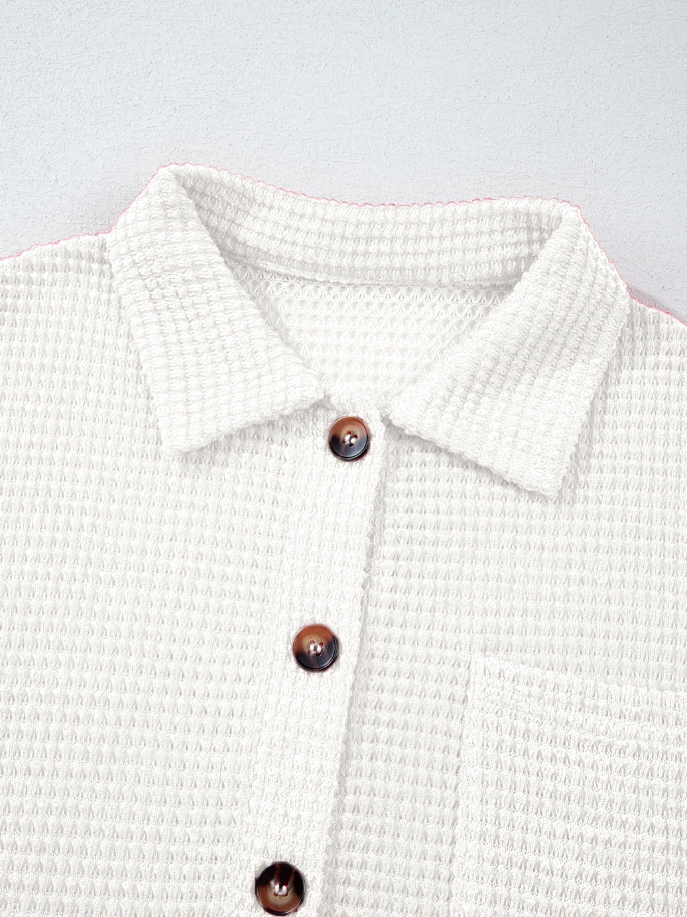 Waffle Knit Button Detail Top