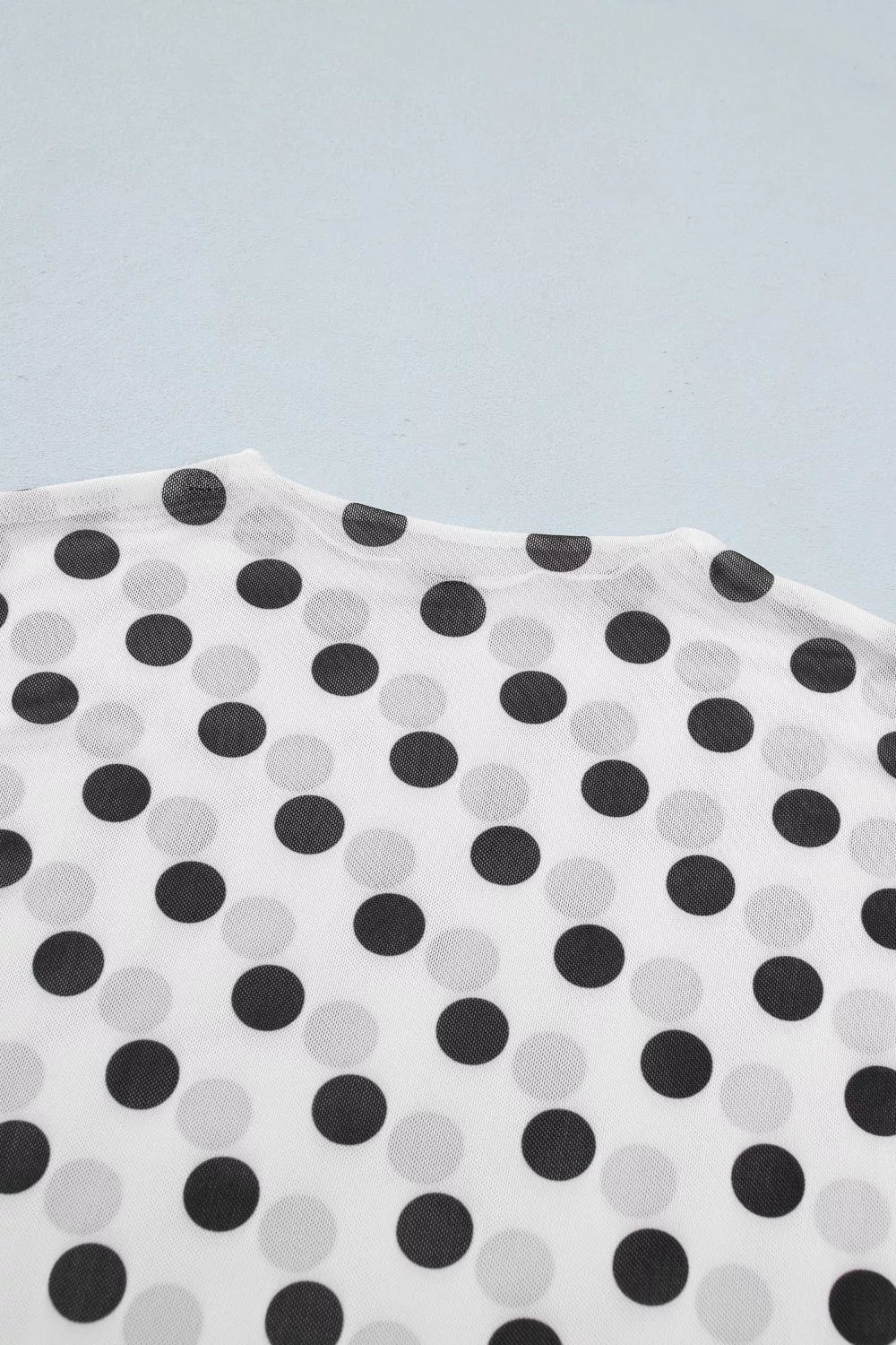 Polka Dot Mesh Long Sleeve Stand Neck Sheath Top