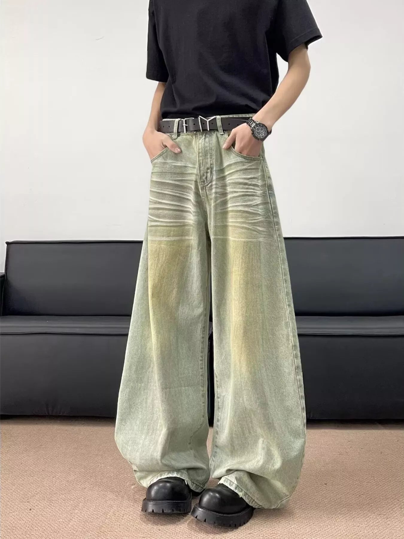 Men's Full Size Wash Wide Leg Jeans Plus Size