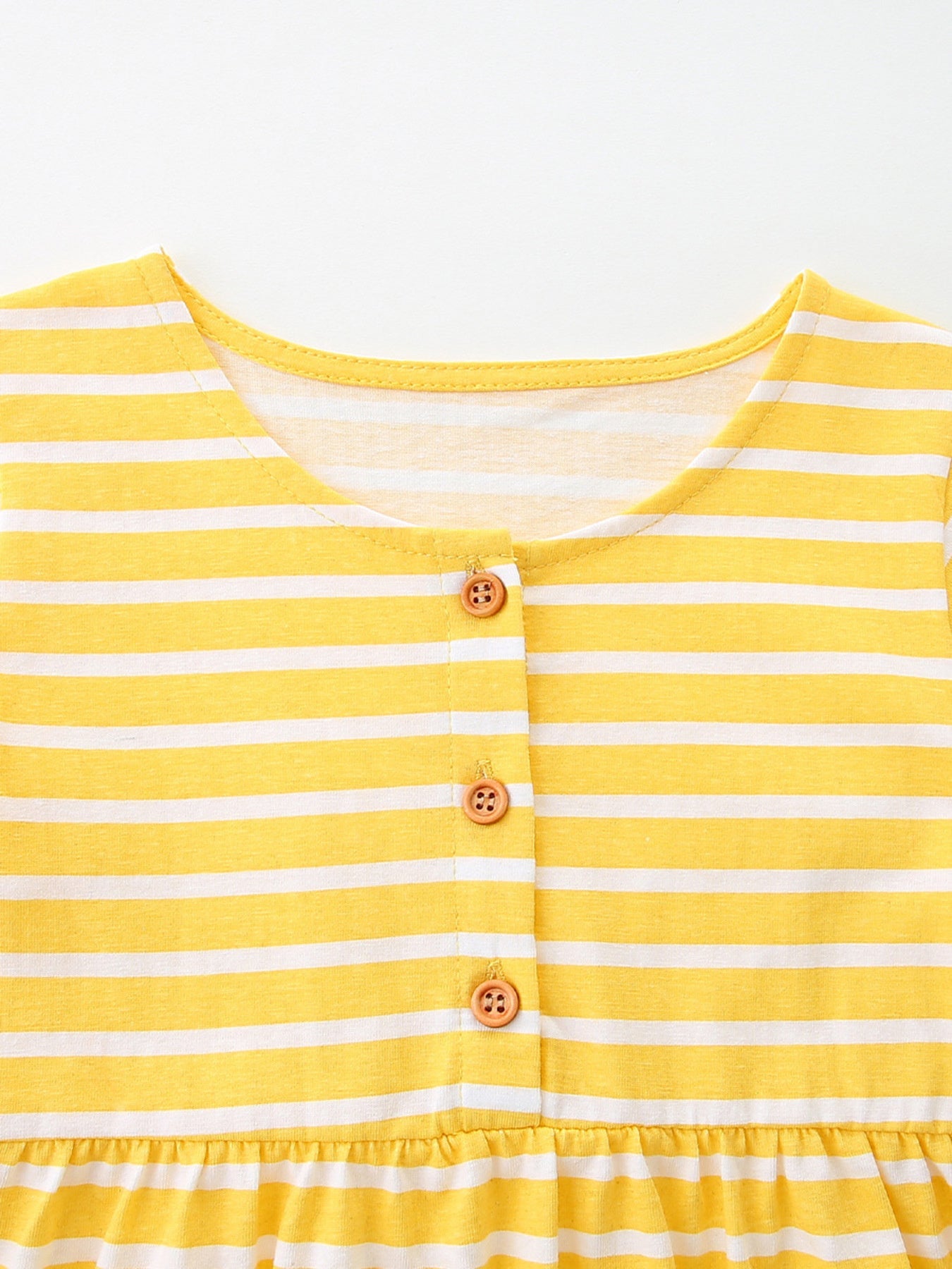 Children's Striped Bunny Embroidered Button-Front Dress