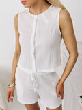 Textured Round Neck Tank and Shorts Set