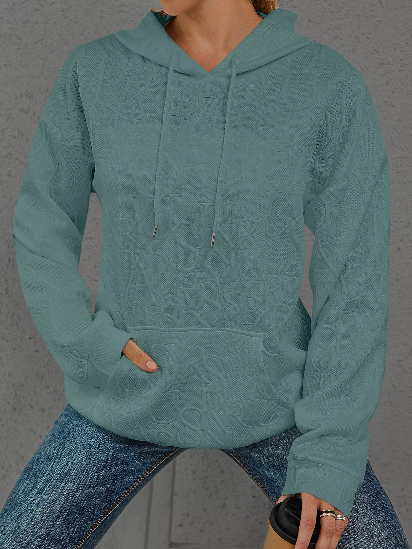 Full Size Embossed Lettering Casual Hoodie Plus Size