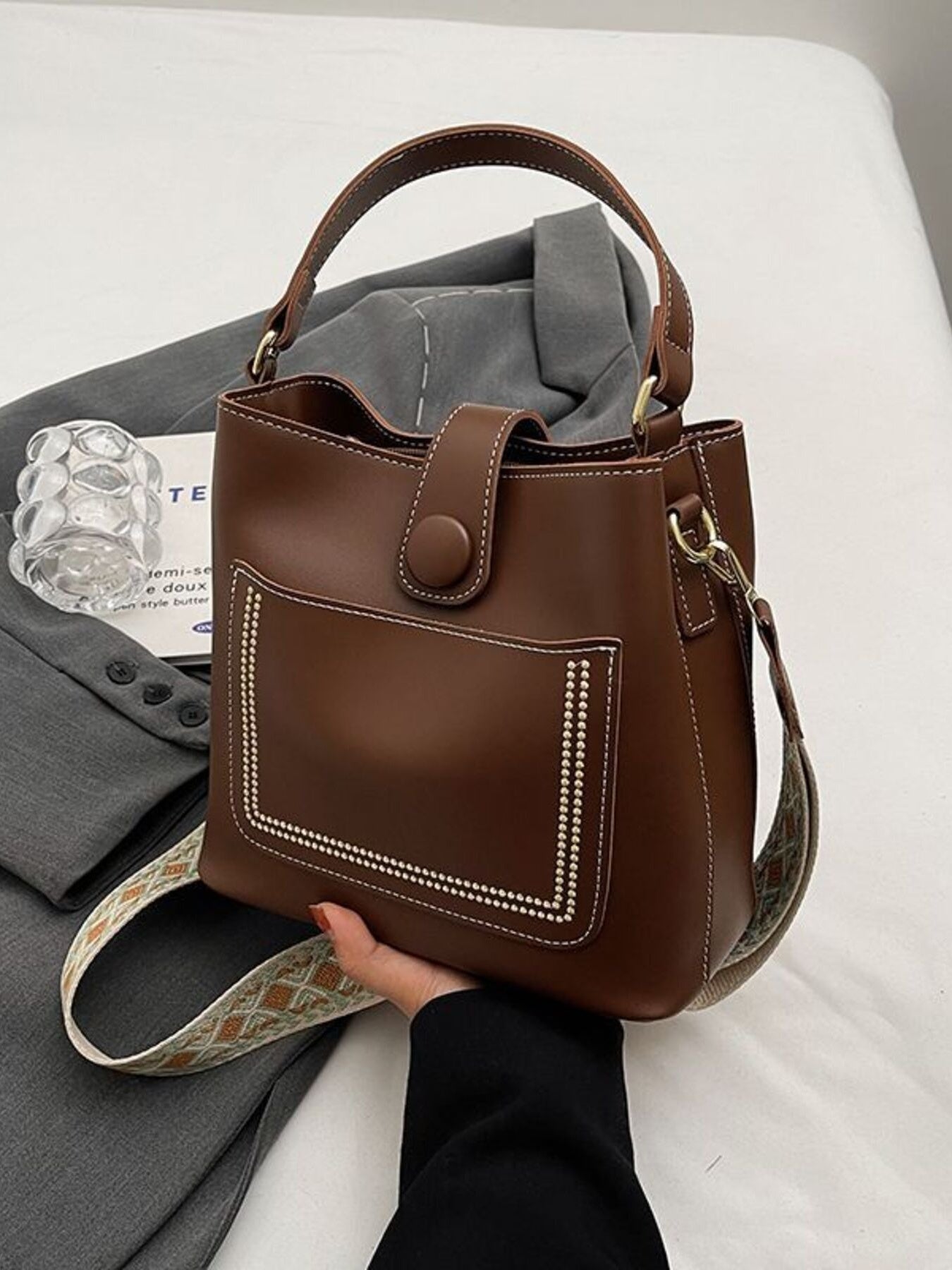 Bucket Crossbody Bag with Wide Strap