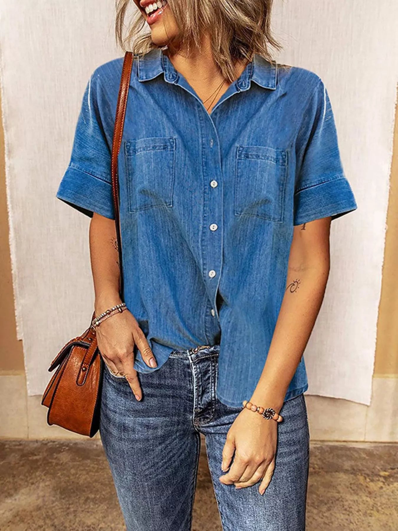 Casual Short Sleeve Denim Shirt
