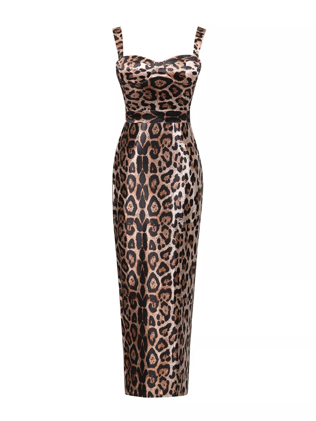 Leopard Print Bodycon Back Slit Midi Dress