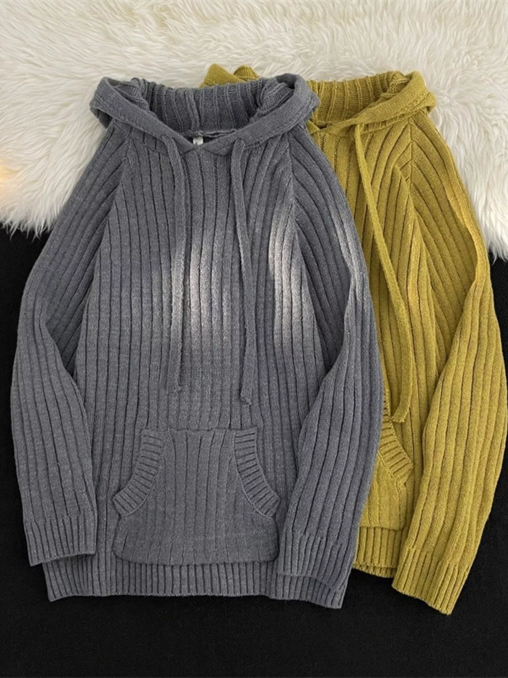 Men's Ribbed Knit Hooded Sweater