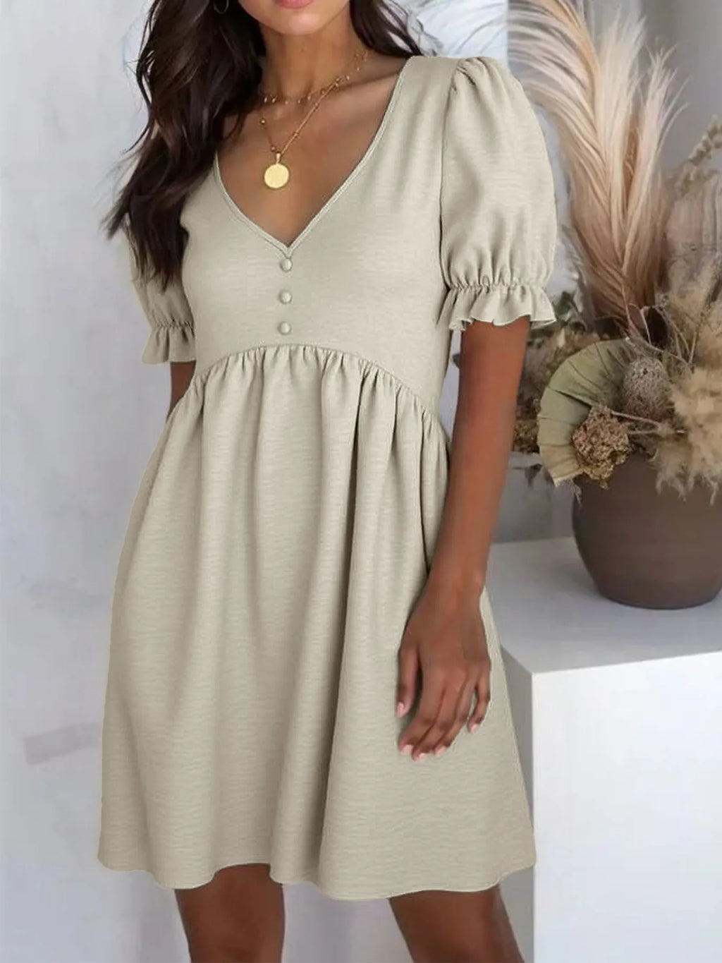 Puff Sleeve Babydoll Mini Dress