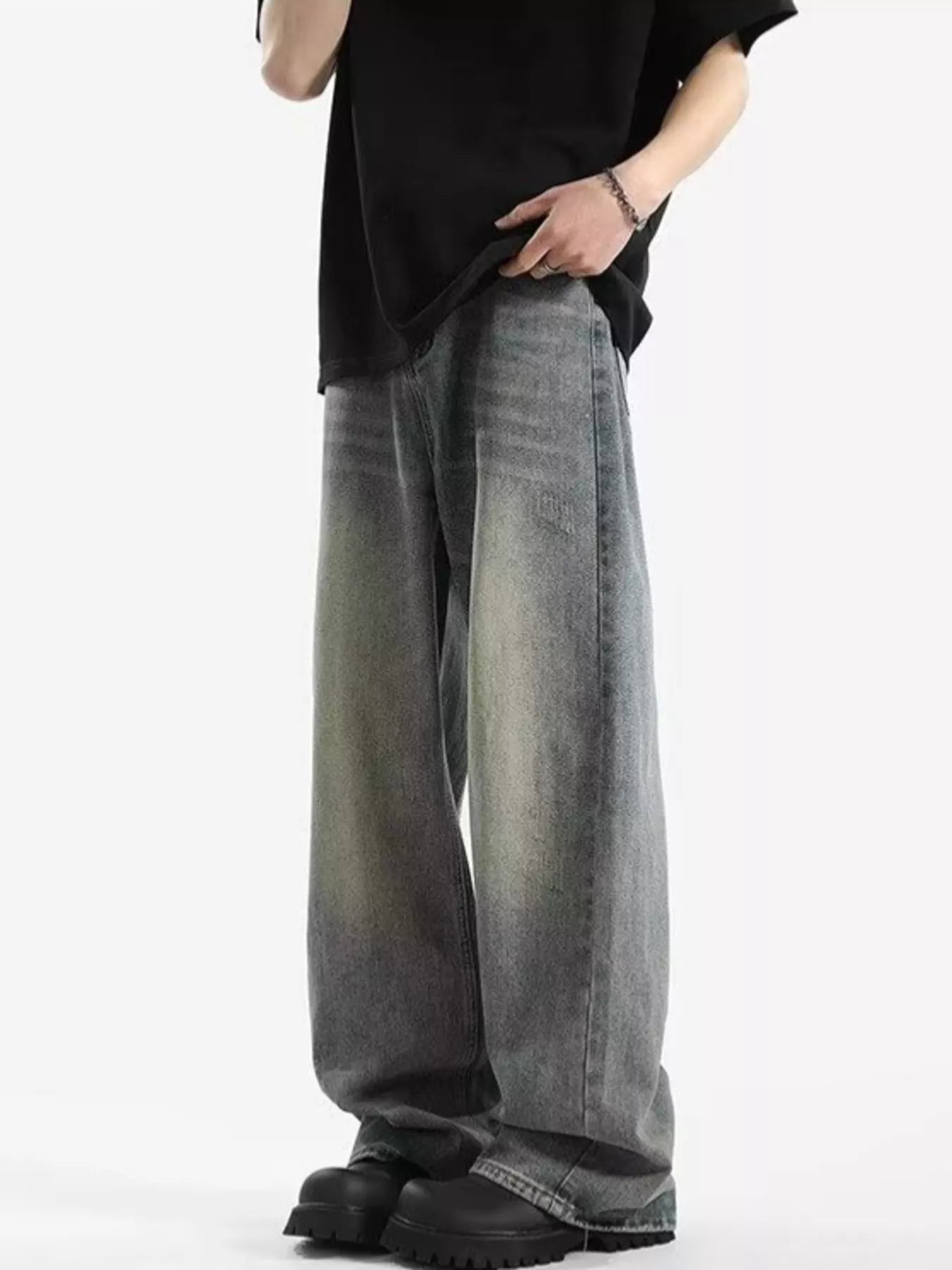 Men's Full Size Vintage Wash Wide Leg Jeans Plus Size