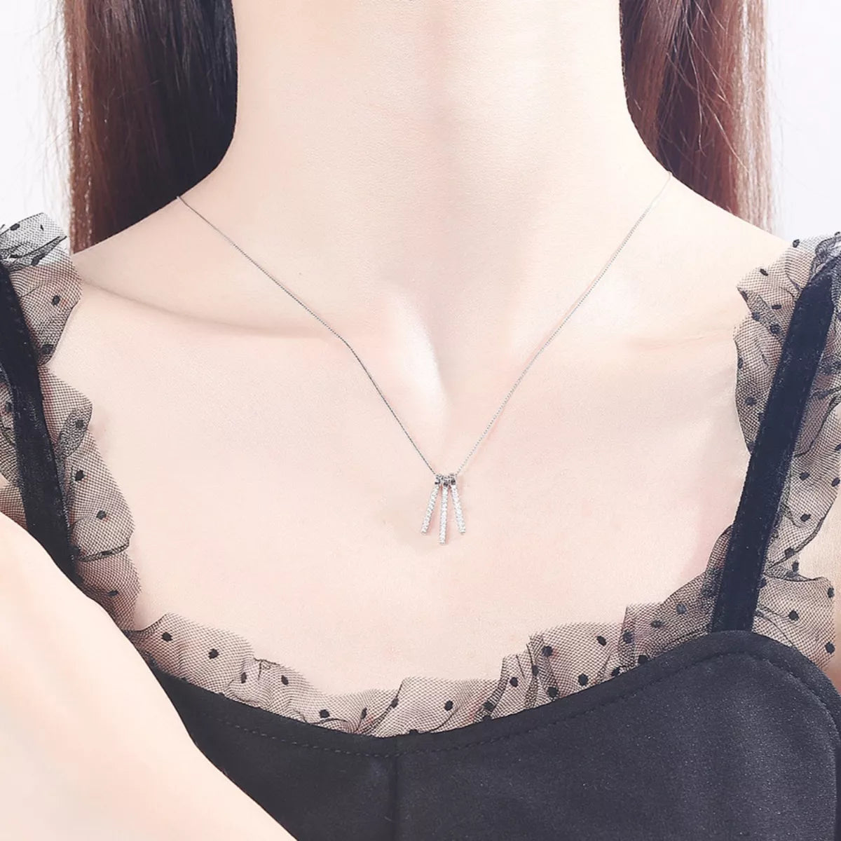 925 Sterling Silver Zircon Tassel Pendant Necklace