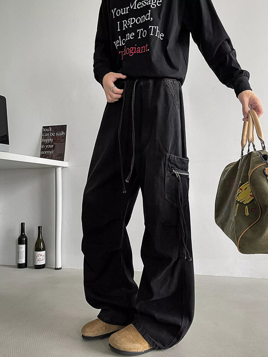 Men's Plus Size Loose Fit Cargo Jeans with Drawstring