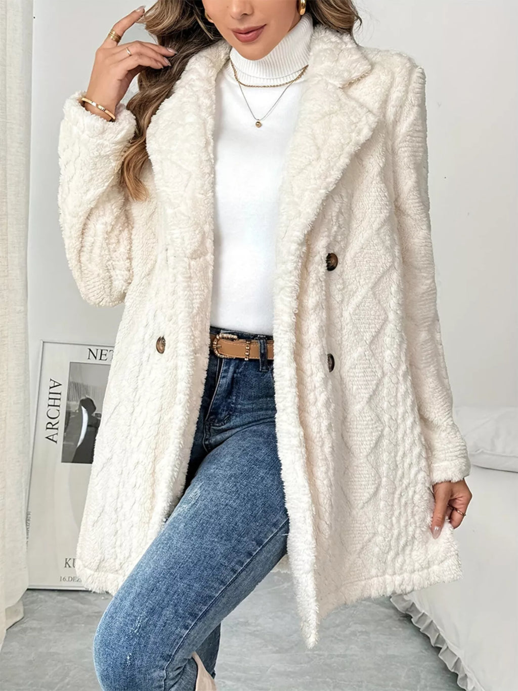 Fleece Double-Breasted Longline Coat
