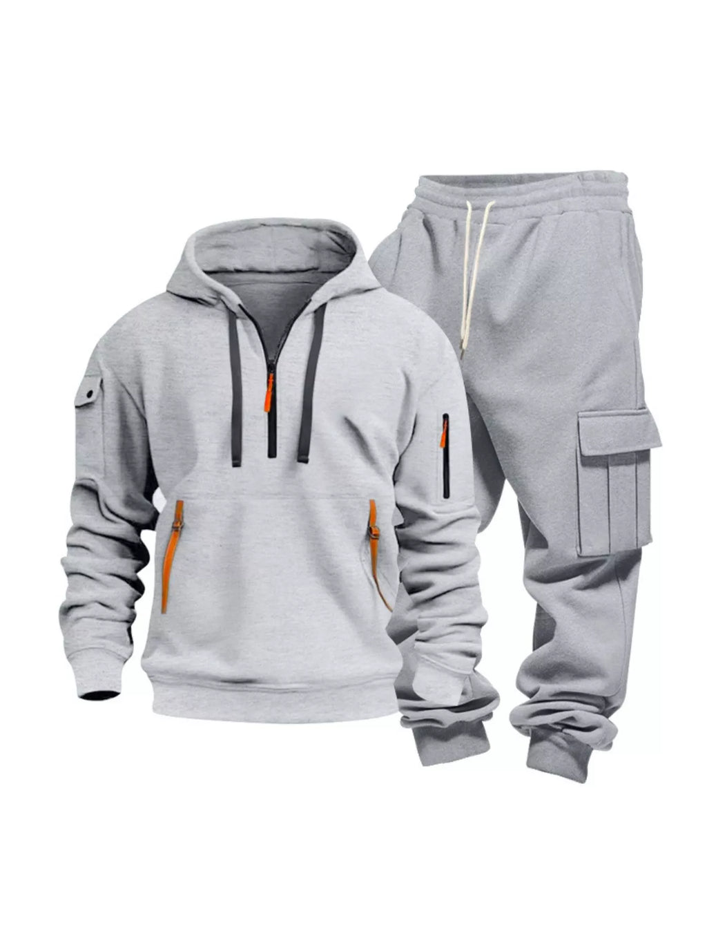 Men's Full Size Half Zip Hoodie and Cargo Pants Set Plus Size