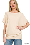 Zenana Hacci Dolman Sleeve Boat Neck Top