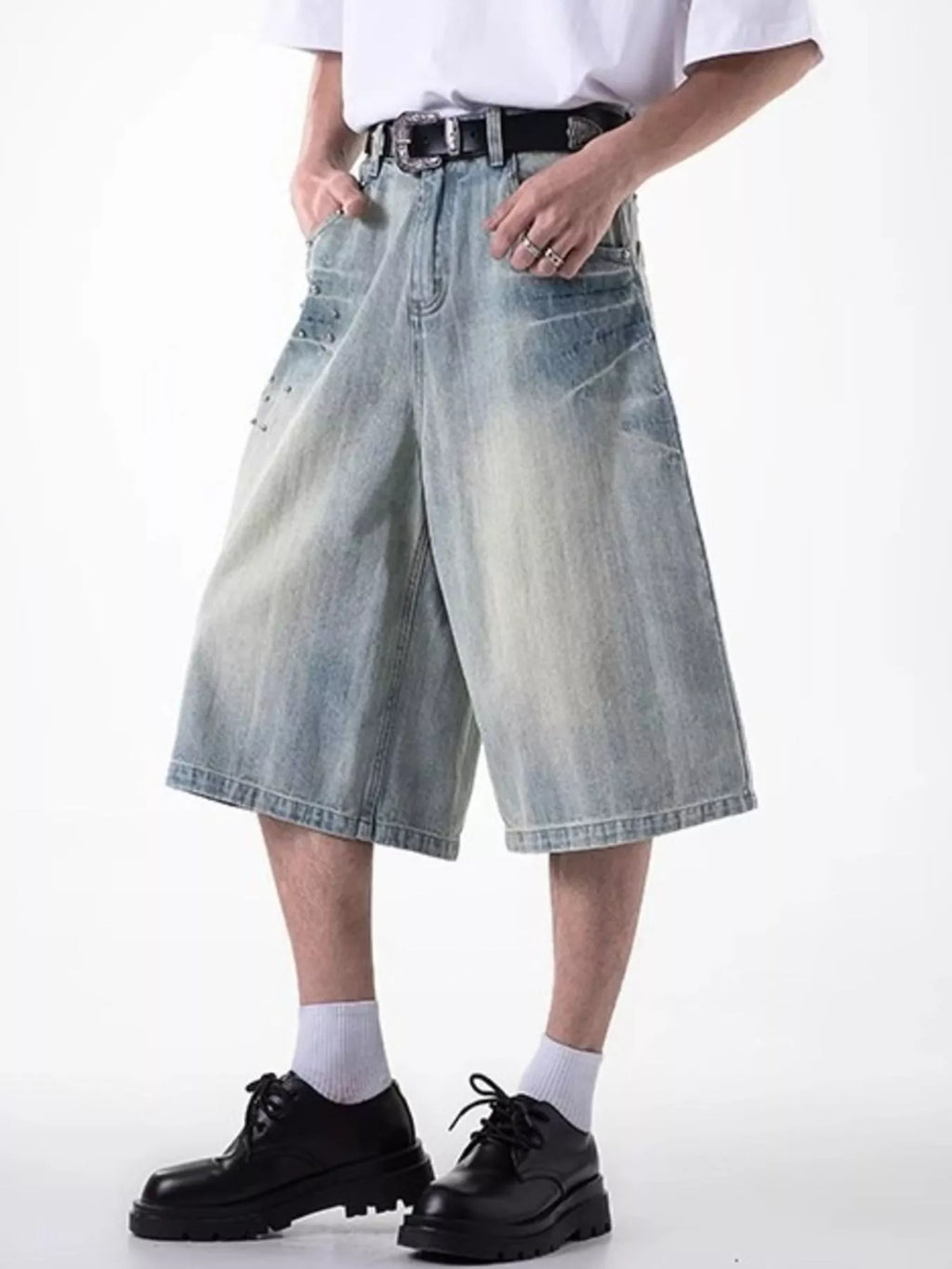 Men's Plus Size Wide Leg Denim Shorts