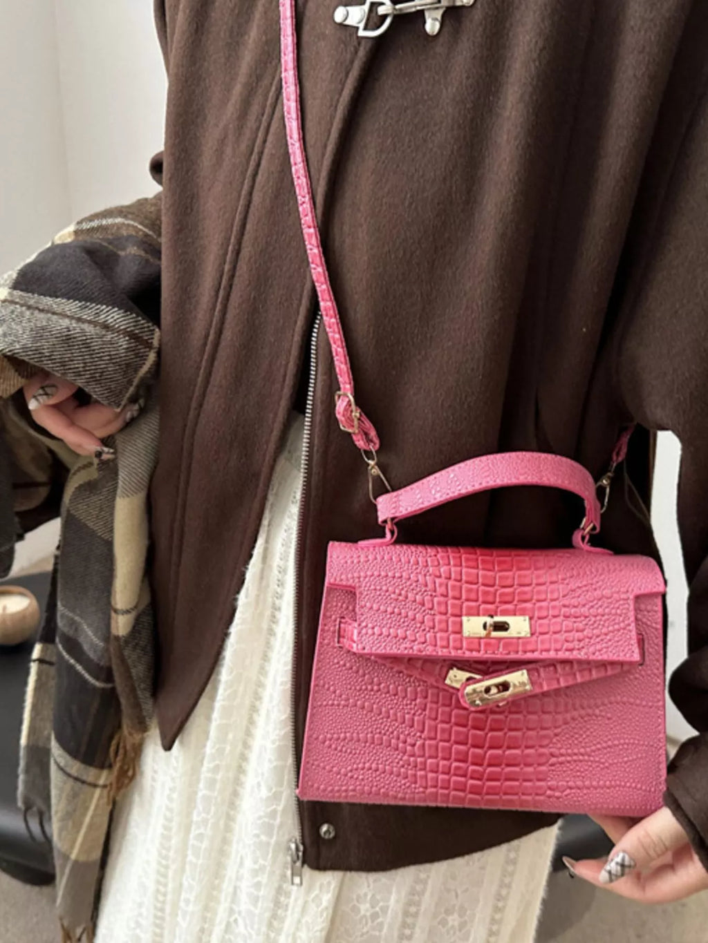 Embossed Flap Crossbody Bag