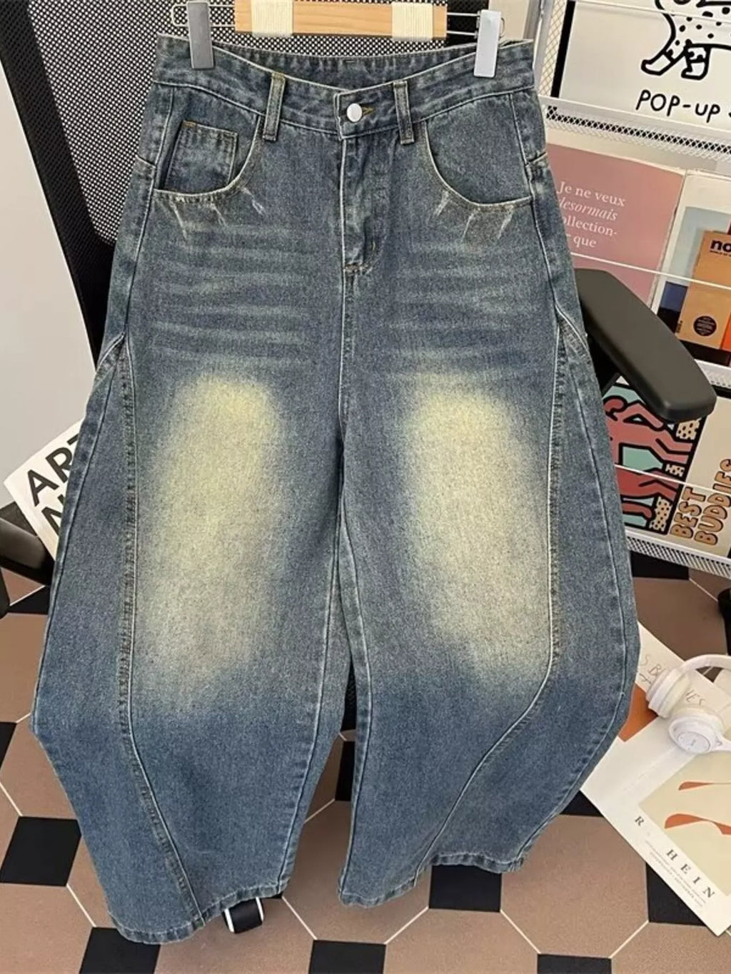 Men's Plus Size Vintage Wash Wide Leg Jeans