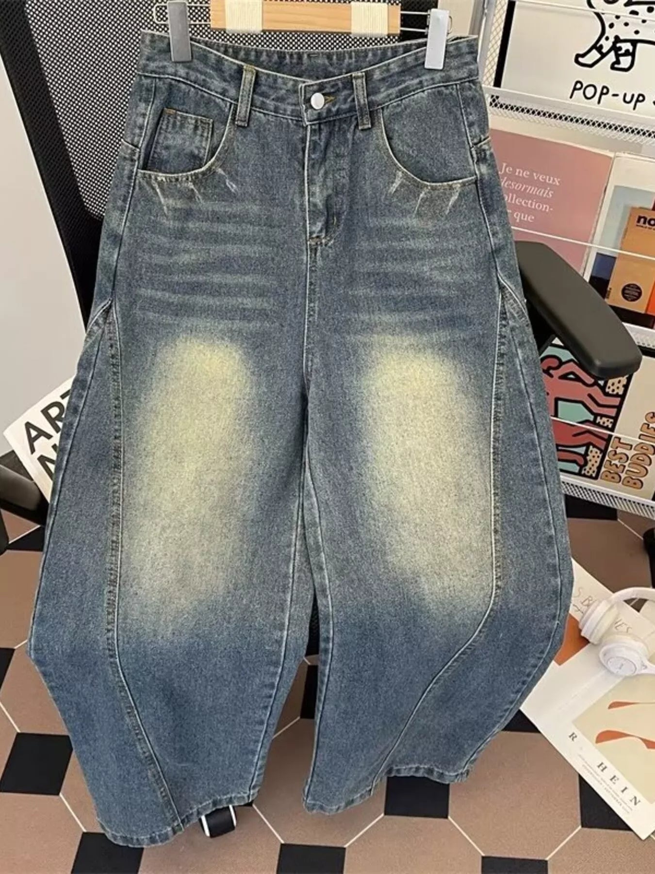 Men's Plus Size Vintage Wash Wide Leg Jeans
