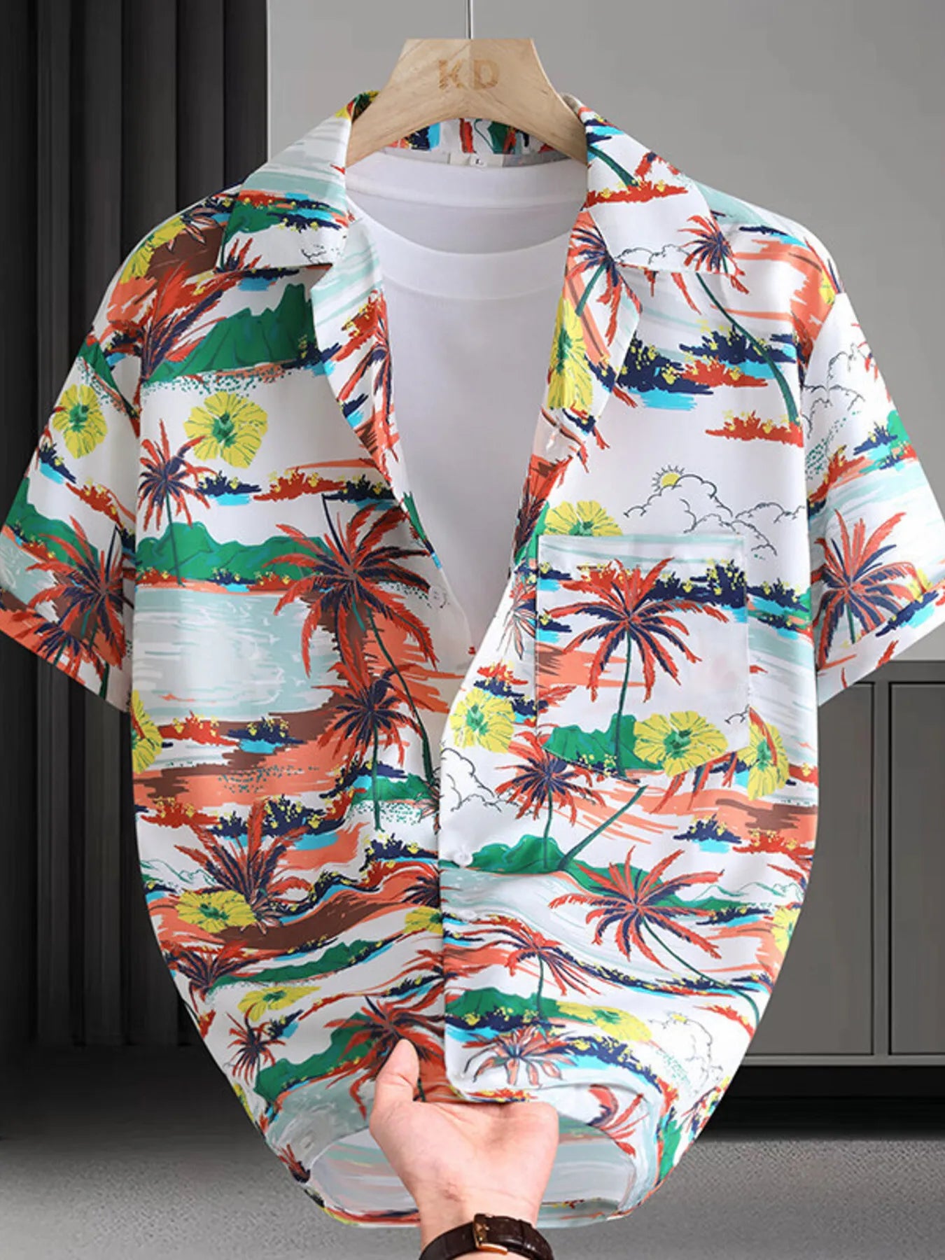 Men's Plus Size Hawaiian Print Short Sleeve Shirt