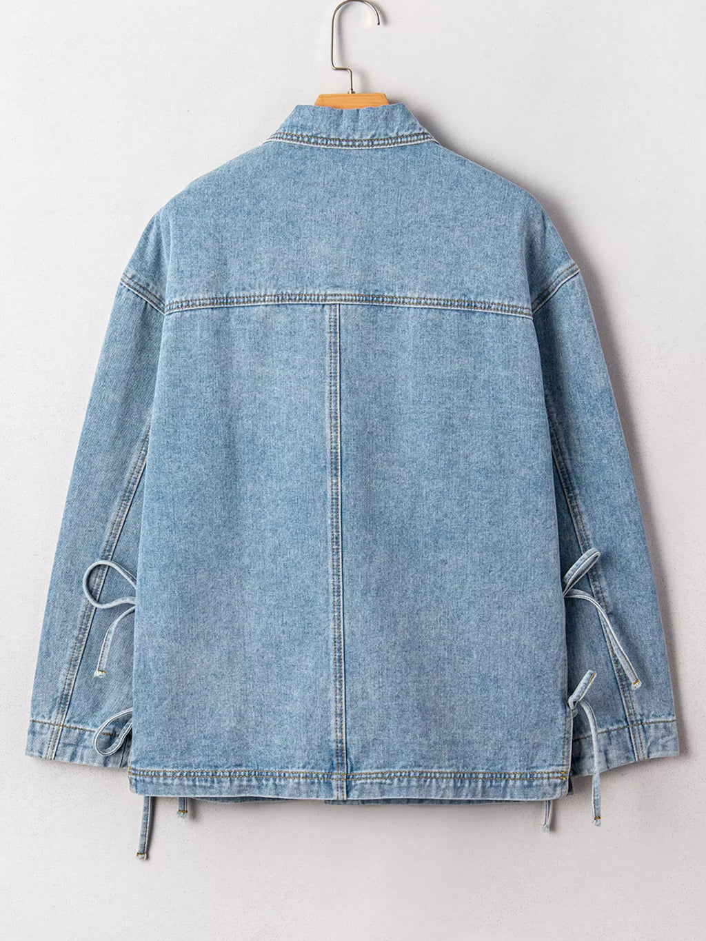 Patched Pockets Side Tie Denim Jacket