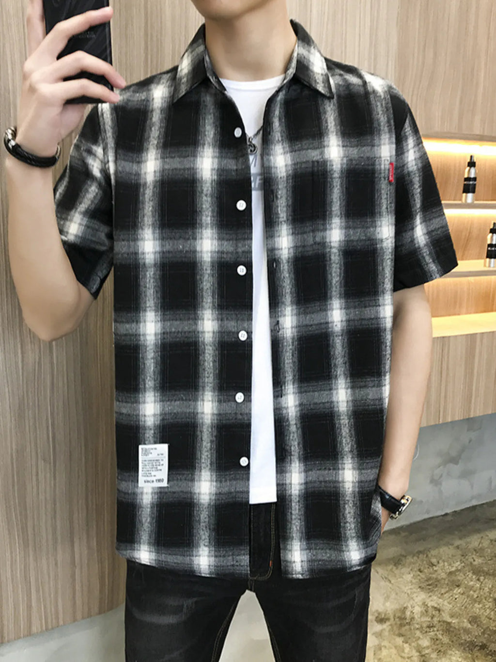 Men's Plus Size Plaid Button-Down Short Sleeve Shirt